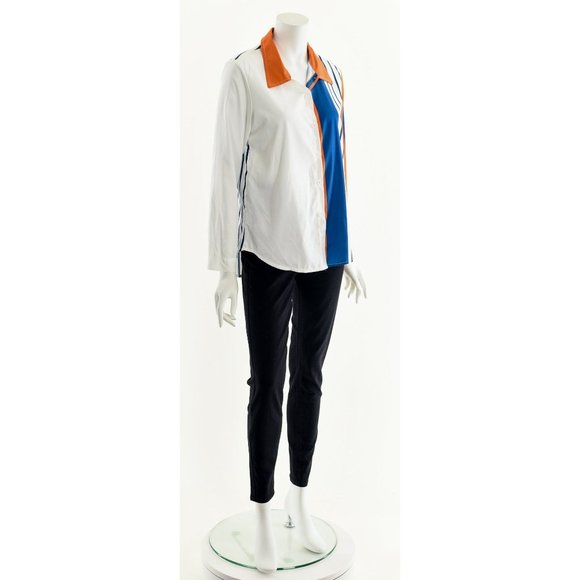 Asymmetric Striped Button Down,Vintage Colorblock Oxford Shirt,Nautical Striped - Picture 4 of 9